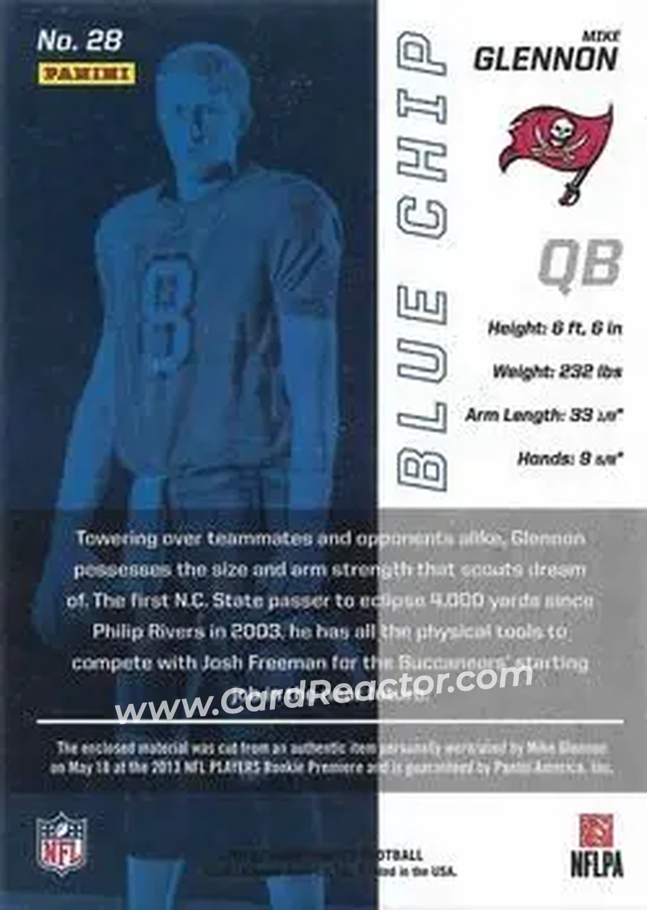 2013 Panini Limited - Blue Chip Jerseys #28 - Mike Glennon - Tampa Bay Buccaneers - Back 2013 Panini Limited - Blue Chip Jerseys #28 - Mike Glennon - Tampa Bay Buccaneers - Back