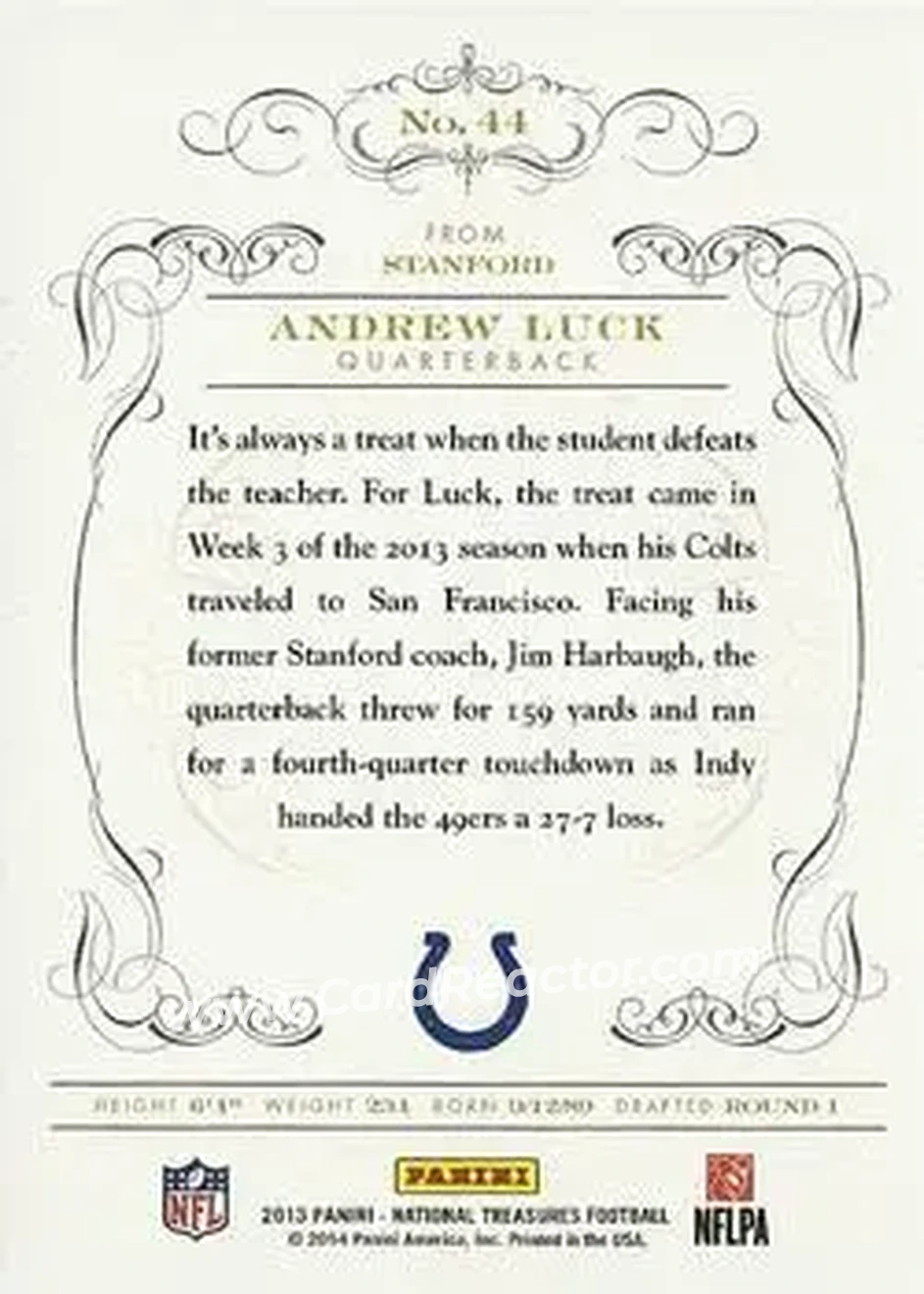 2013 Panini National Treasures #44 - Andrew Luck - Indianapolis Colts - Back 2013 Panini National Treasures #44 - Andrew Luck - Indianapolis Colts - Back