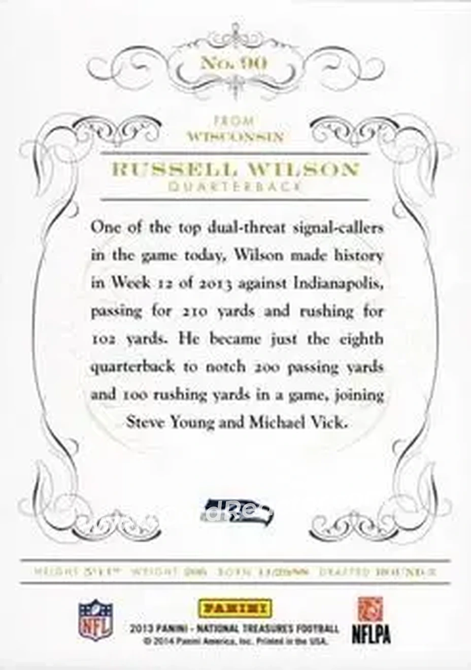 2013 Panini National Treasures #90 - Russell Wilson - Seattle Seahawks - Back 2013 Panini National Treasures #90 - Russell Wilson - Seattle Seahawks - Back