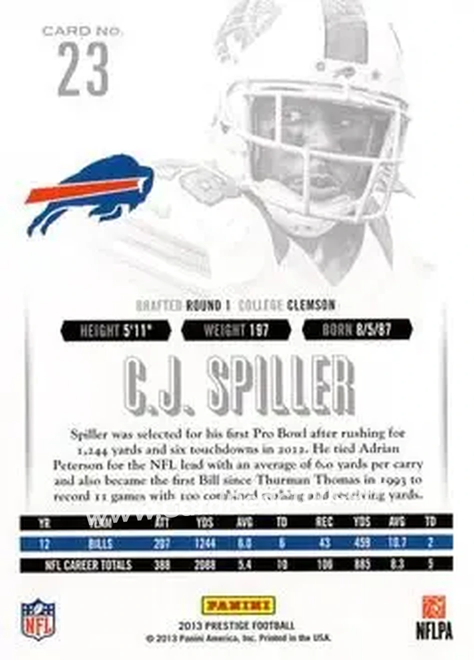 2013 Panini Prestige #23 - C.J. Spiller - Buffalo Bills - Back