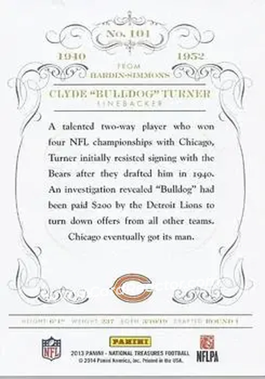 2013 Panini National Treasures #101 - Clyde Turner - Chicago Bears - Back