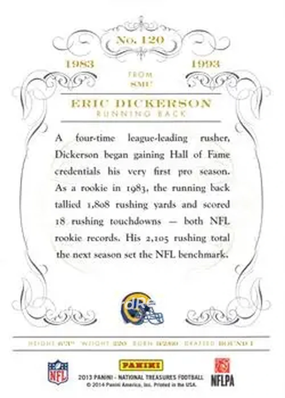 2013 Panini National Treasures #120 - Eric Dickerson - Los Angeles Rams - Back