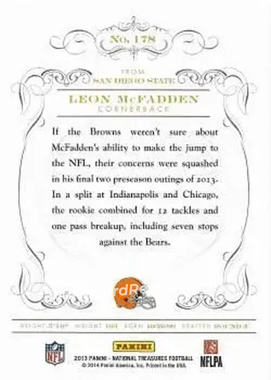 2013 Panini National Treasures #178 - Leon McFadden - Cleveland Browns - Back 2013 Panini National Treasures #178 - Leon McFadden - Cleveland Browns - Back