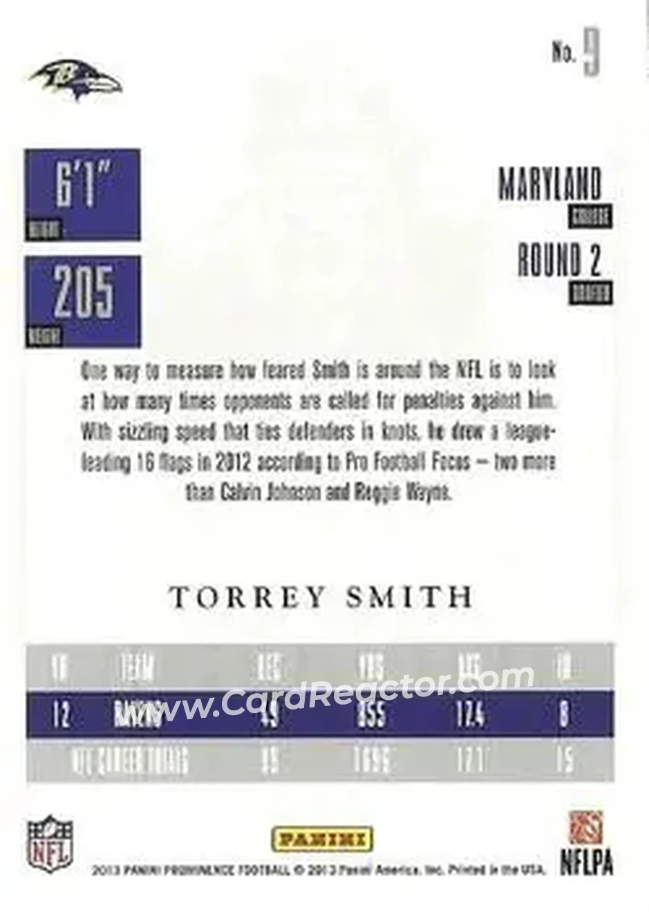 2013 Panini Prominence #9 - Torrey Smith - Baltimore Ravens - Back
