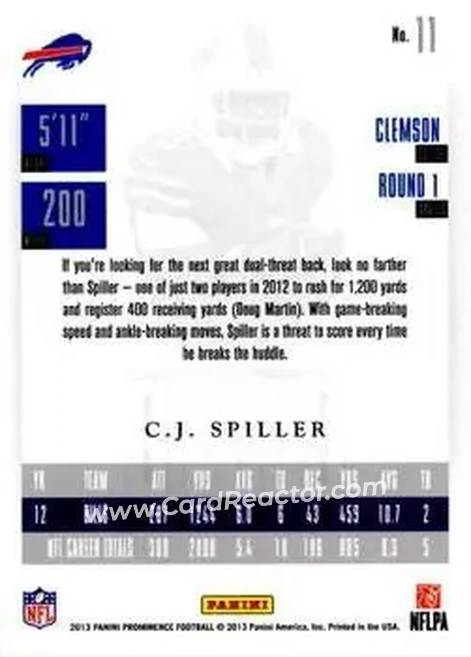 2013 Panini Prominence #11 - C.J. Spiller - Buffalo Bills - Back
