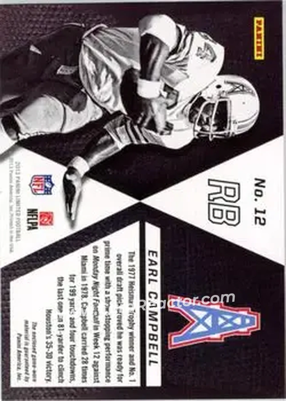 2013 Panini Limited - Jumbo Jerseys Jersey Number #12 - Earl Campbell - Houston Oilers - Back