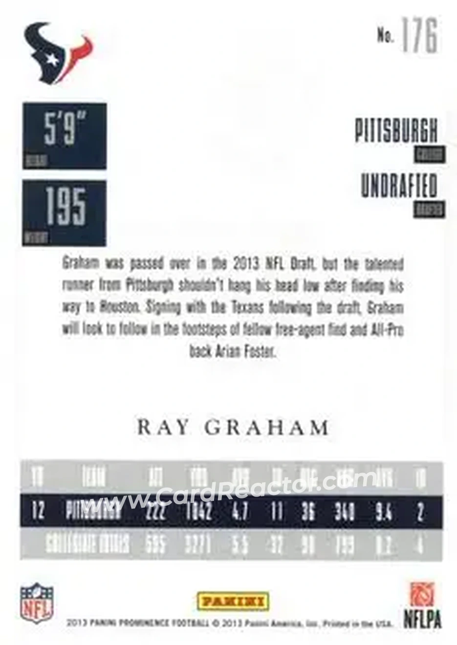 2013 Panini Prominence #176 - Ray Graham - Houston Texans - Back 2013 Panini Prominence #176 - Ray Graham - Houston Texans - Back