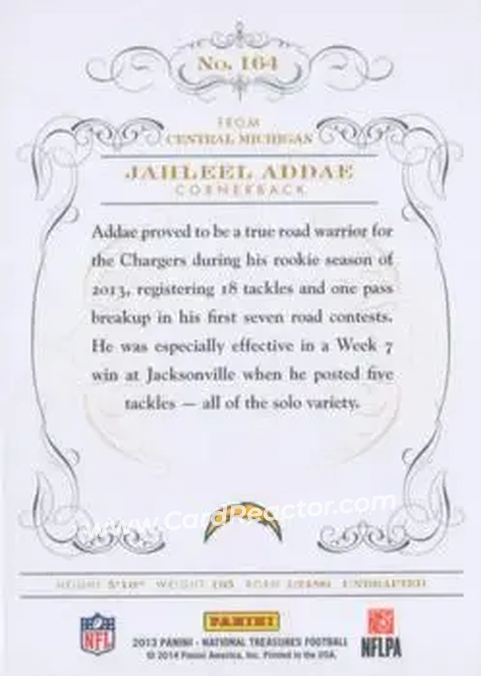 2013 Panini National Treasures - Century Black #164 - Jahleel Addae - San Diego Chargers - Back