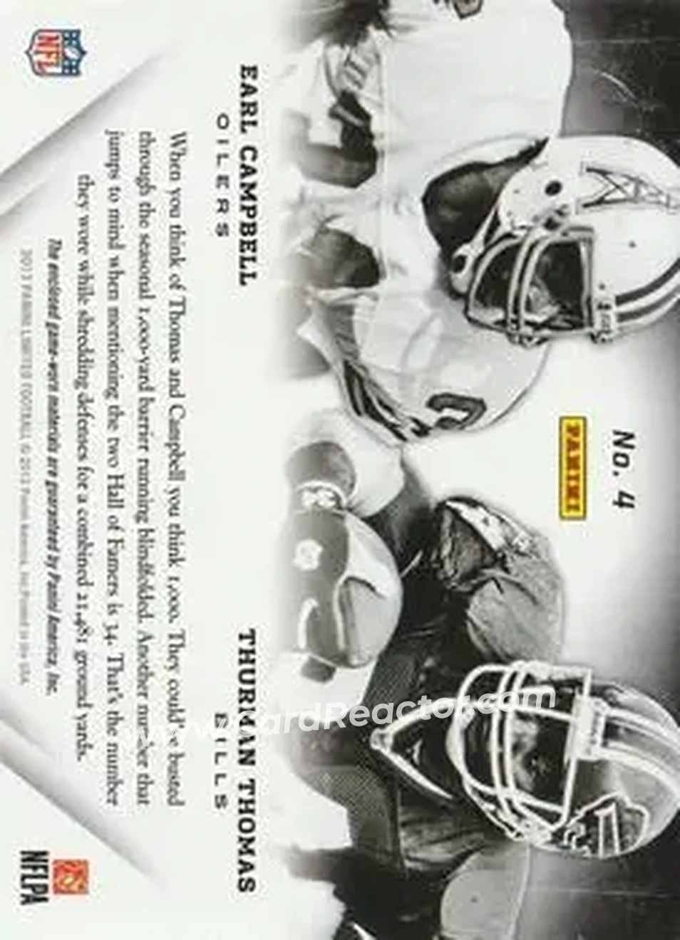 2013 Panini Limited - Matching Numbers #4 - Earl Campbell - Thurman Thomas MEM, SN49 - Houston Oilers - Buffalo Bills - Back 2013 Panini Limited - Matching Numbers #4 - Earl Campbell - Thurman Thomas MEM, SN49 - Houston Oilers - Buffalo Bills - Back