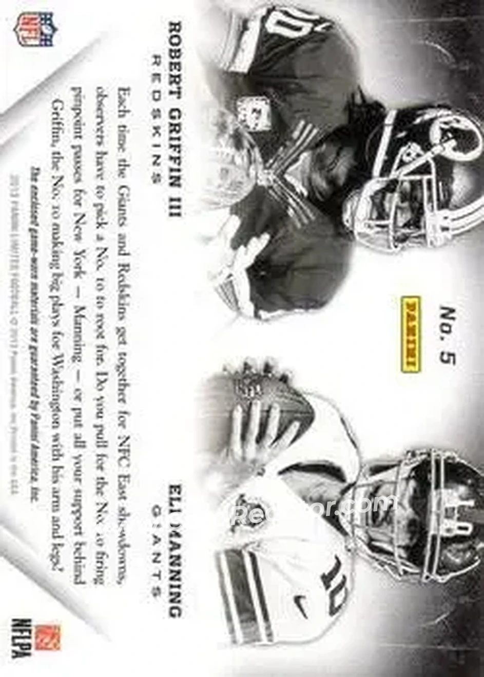 2013 Panini Limited - Matching Numbers #5 - Eli Manning - Robert Griffin III MEM, SN49 - New York Giants - Washington Redskins - Back