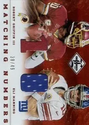 2013 Panini Limited #5 Matching Numbers Eli Manning - Robert Griffin III MEM, SN49 - New York Giants - Washington Redskins