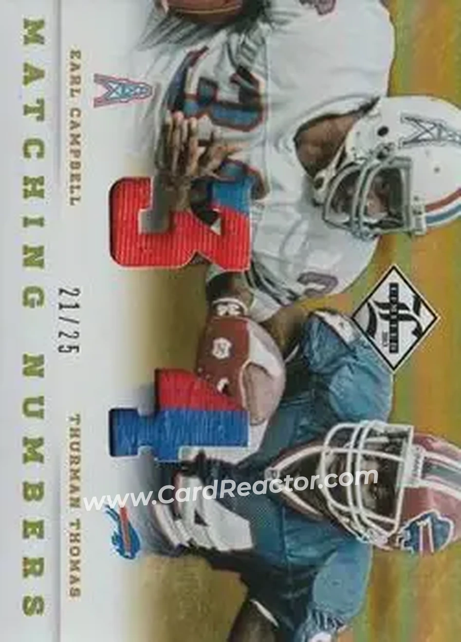 2013 Panini Limited - Matching Numbers Prime #4 - Earl Campbell - Thurman Thomas MEM, SN25 - Houston Oilers - Buffalo Bills - Front