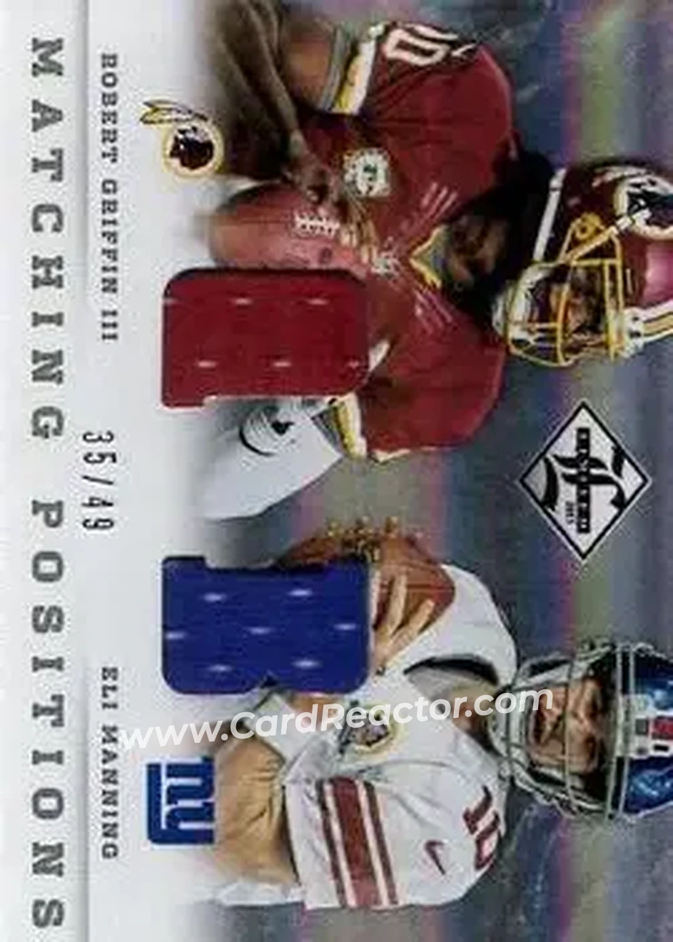 2013 Panini Limited - Matching Positions #5 - Eli Manning - Robert Griffin III MEM, SN49 - New York Giants - Washington Redskins - Front