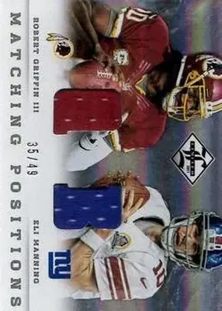 2013 Panini Limited #5 Matching Positions Eli Manning - Robert Griffin III MEM, SN49 - New York Giants - Washington Redskins
