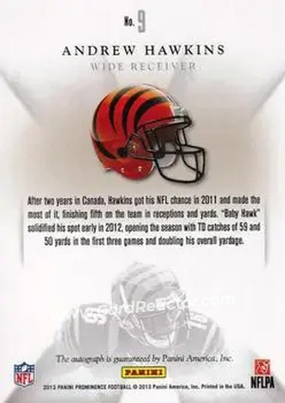 2013 Panini Prominence - Eminence Signatures #9 - Andrew Hawkins - Cincinnati Bengals - Back
