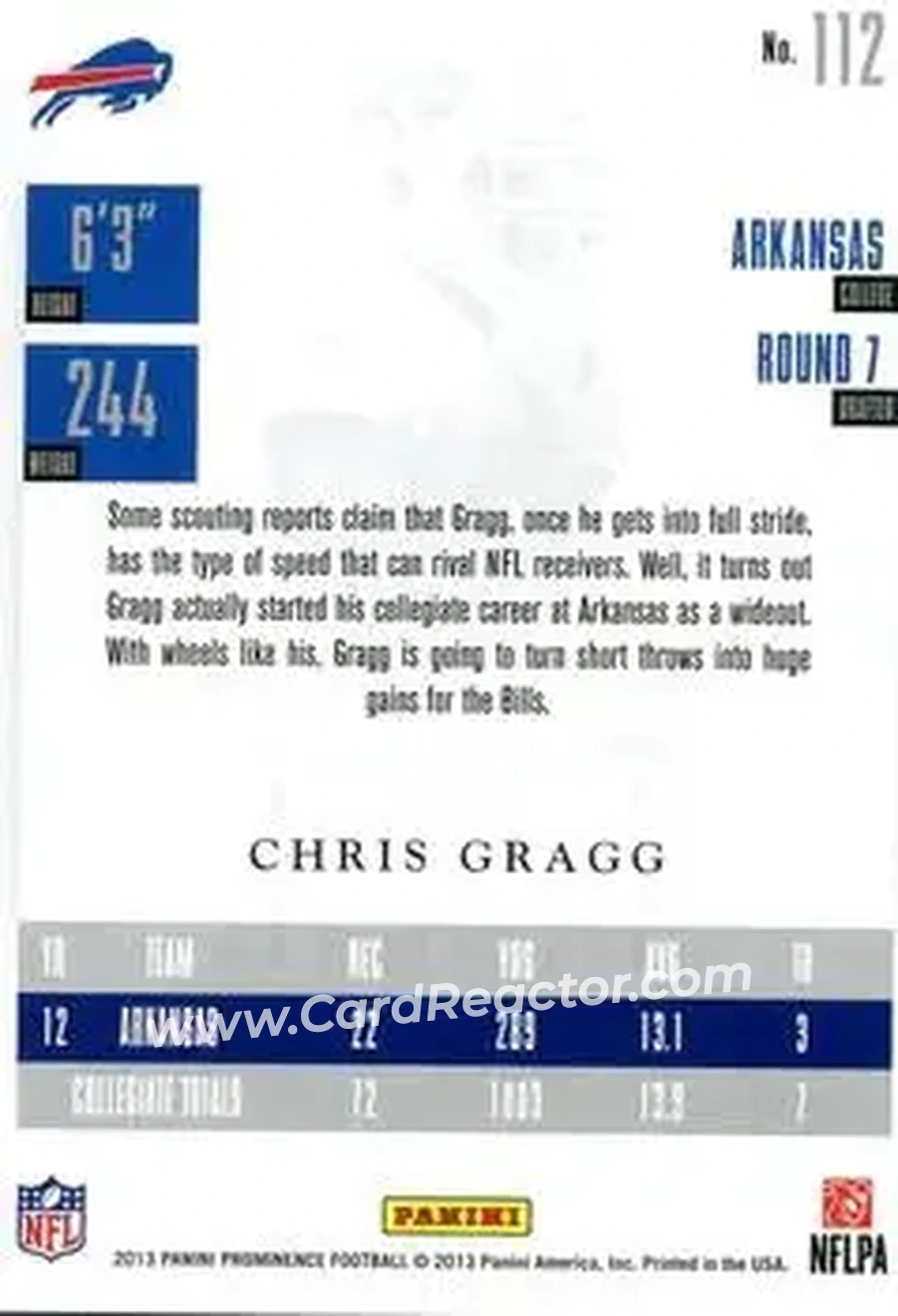 2013 Panini Prominence - Gold #112 - Chris Gragg - Buffalo Bills - Back