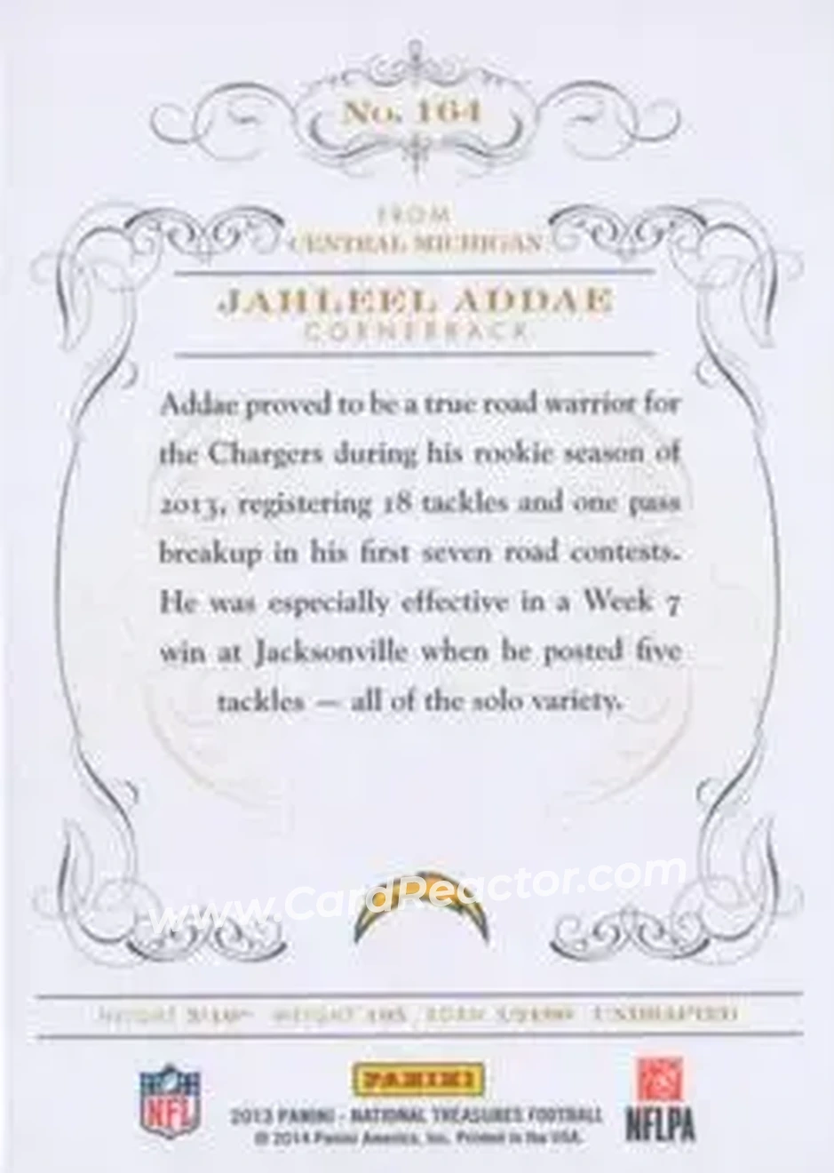 2013 Panini National Treasures - Century Gold #164 - Jahleel Addae - San Diego Chargers - Back