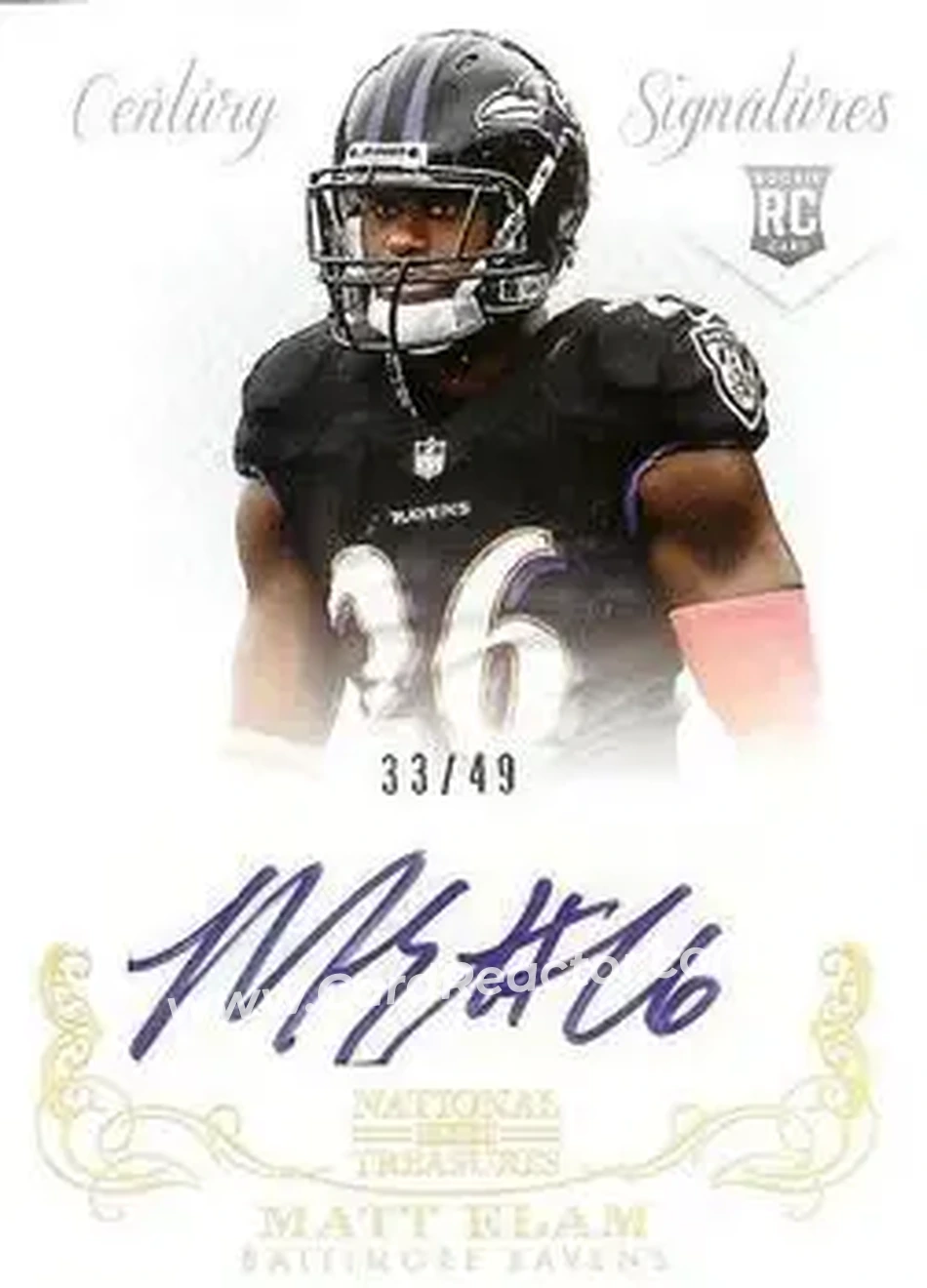 2013 Panini National Treasures - Century Gold #308 - Matt Elam - Baltimore Ravens - Front 2013 Panini National Treasures - Century Gold #308 - Matt Elam - Baltimore Ravens - Front