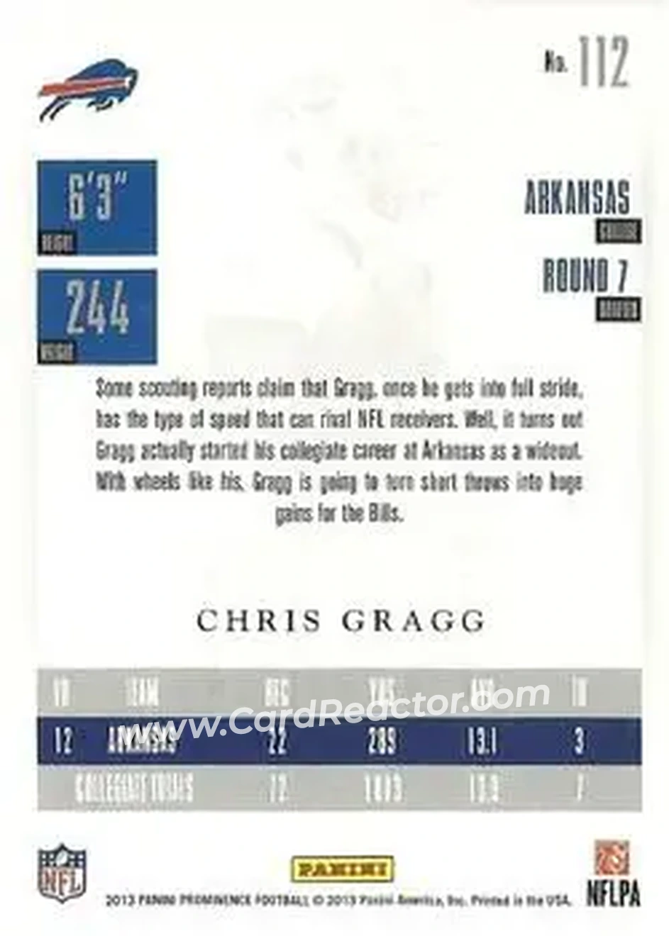 2013 Panini Prominence - Platinum #112 - Chris Gragg - Buffalo Bills - Back