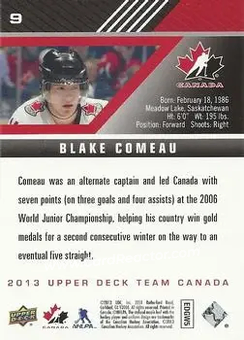 2013 Upper Deck Team Canada #9 - Blake Comeau - Canada - Back