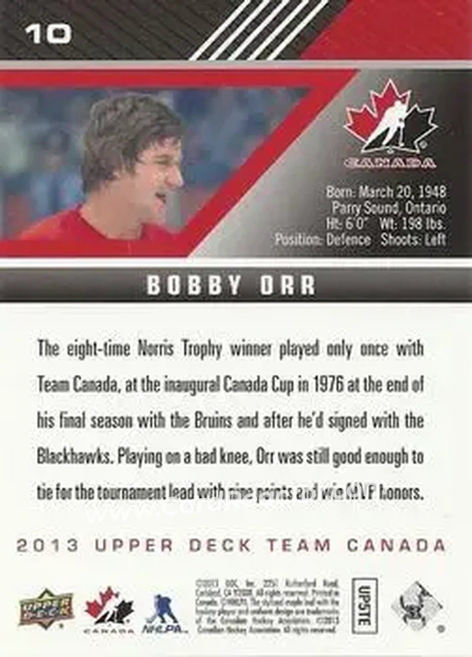 2013 Upper Deck Team Canada #10 - Bobby Orr - Canada - Back