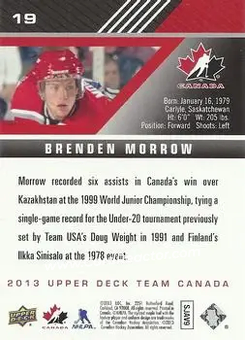 2013 Upper Deck Team Canada #19 - Brenden Morrow - Canada - Back