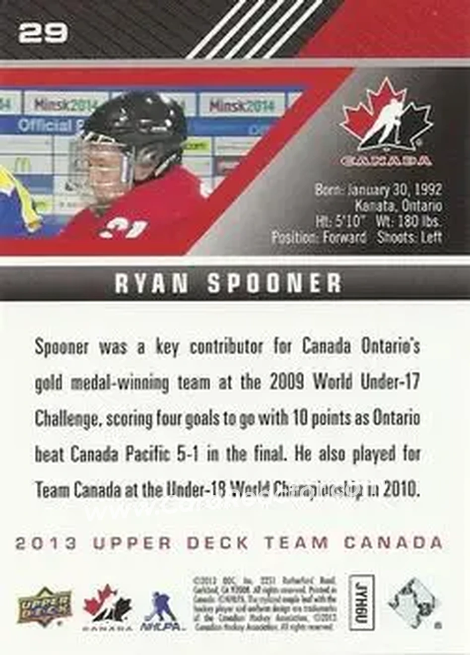 2013 Upper Deck Team Canada #29 - Ryan Spooner - Canada - Back