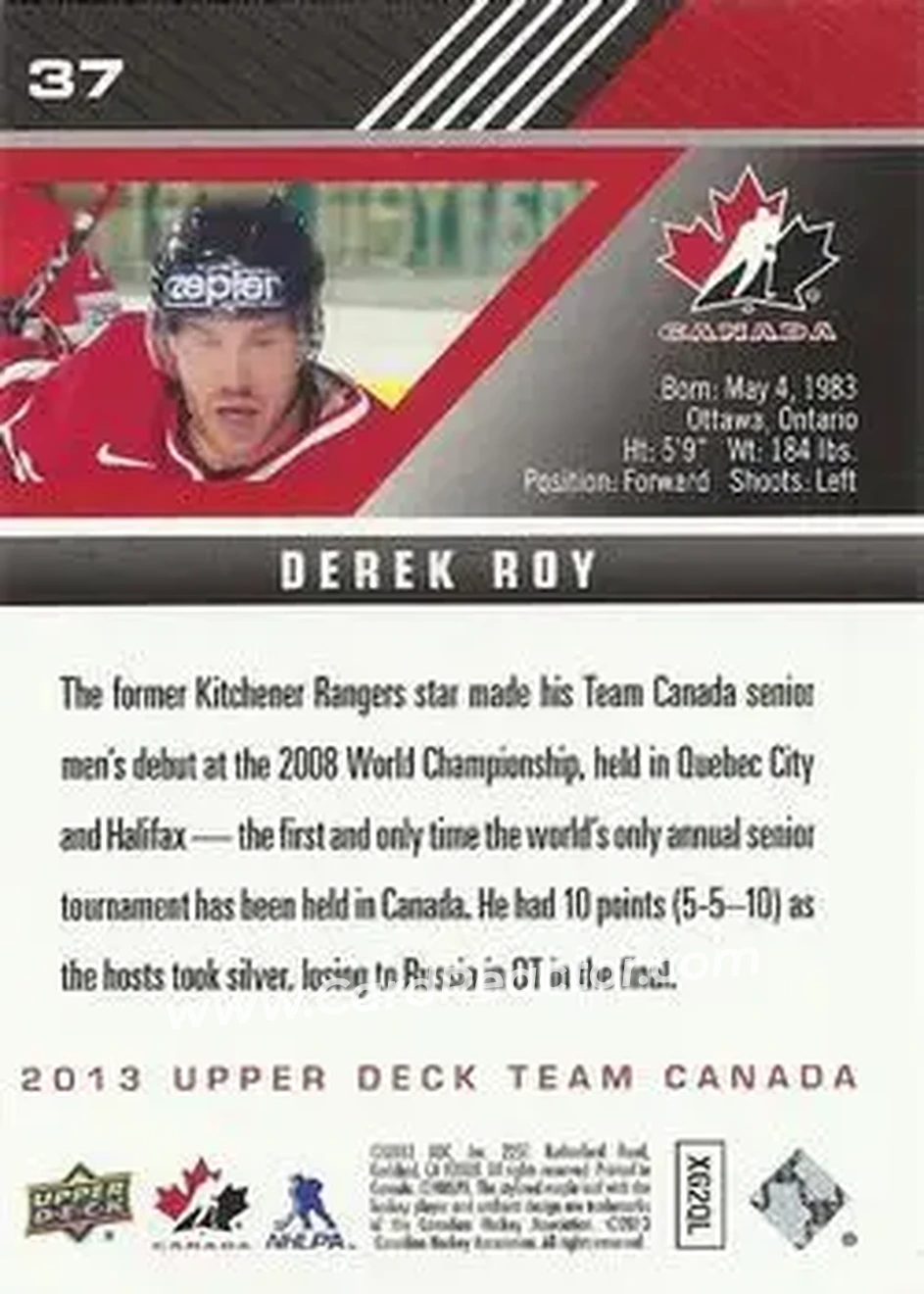 2013 Upper Deck Team Canada #37 - Derek Roy - Canada - Back