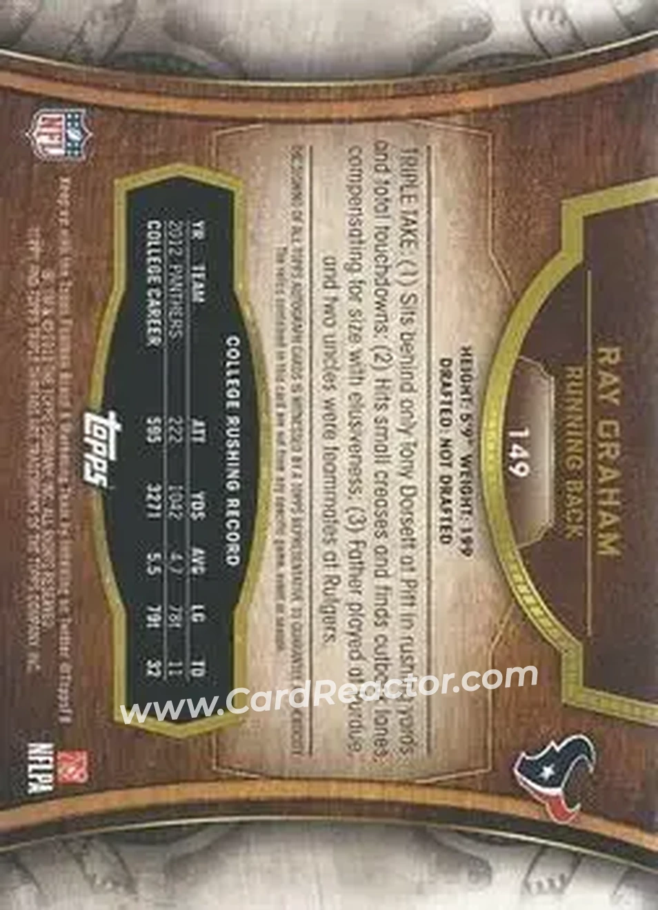 2013 Topps Triple Threads #149 - Ray Graham - Houston Texans - Back