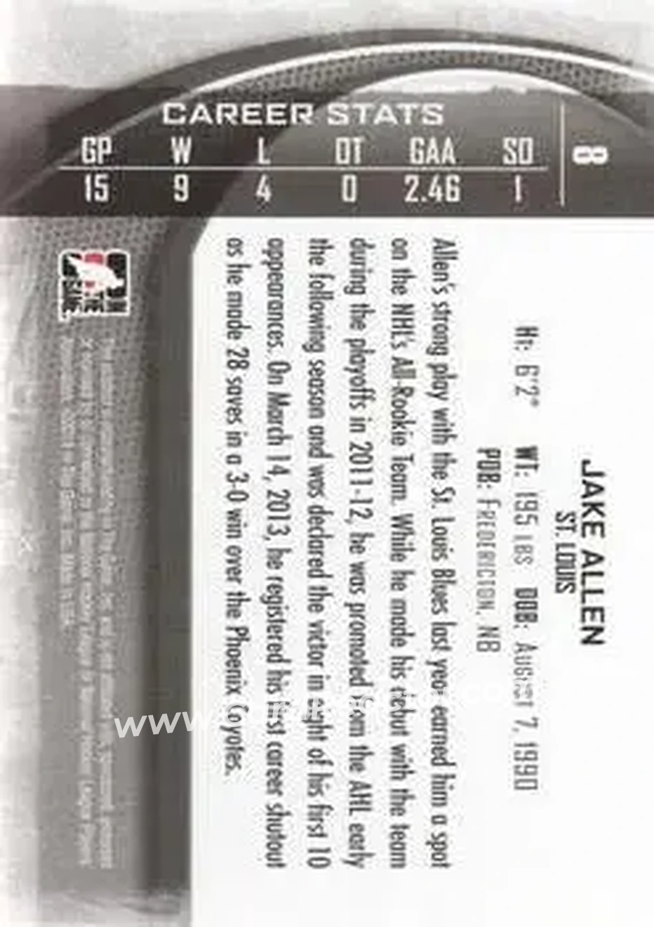 2013-14 In The Game Between the Pipes #8 - Jake Allen - St. Louis Blues - Back