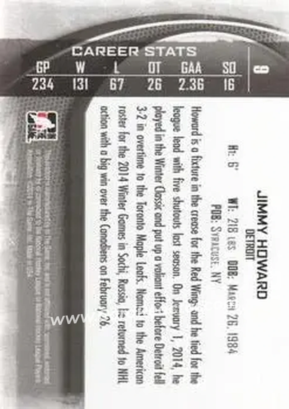 2013-14 In The Game Between the Pipes #9 - Jimmy Howard - Detroit Red Wings - Back