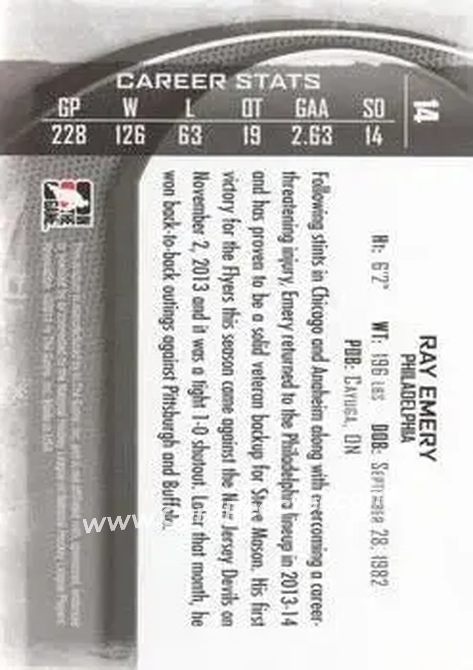 2013-14 In The Game Between the Pipes #14 - Ray Emery - Philadelphia Flyers - Back