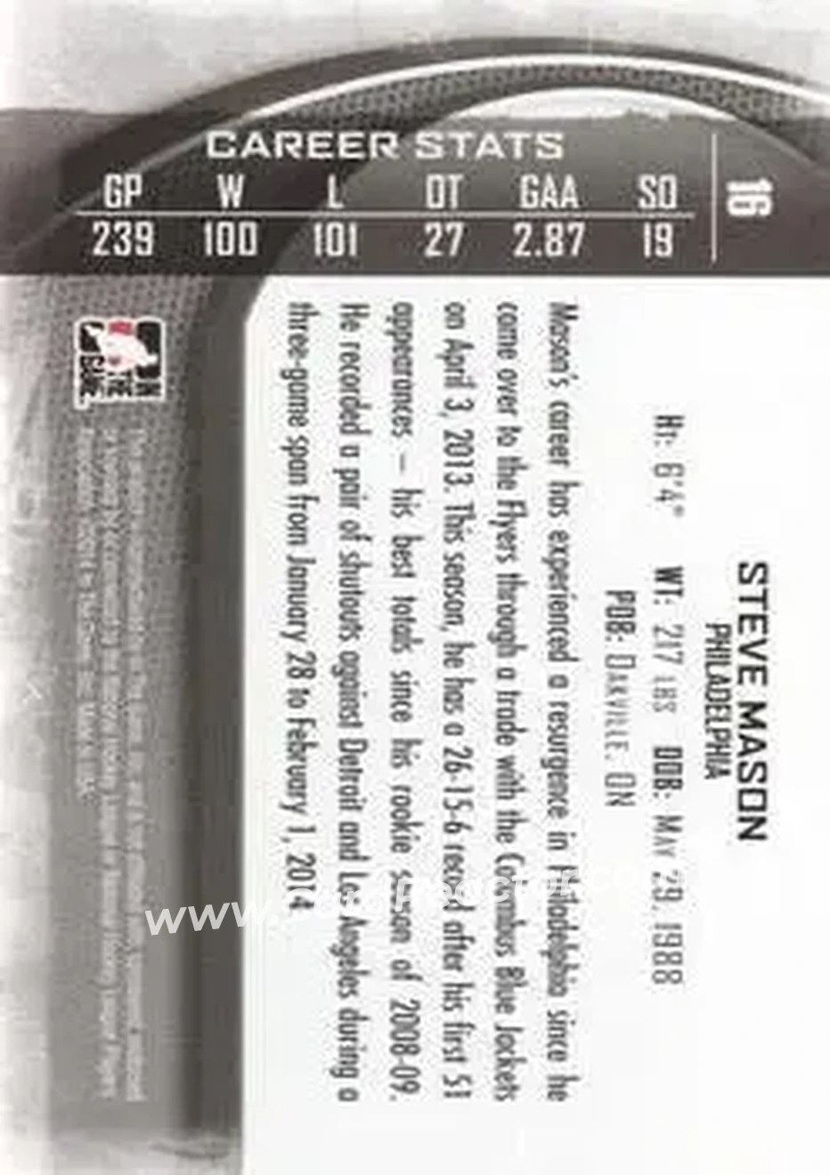 2013-14 In The Game Between the Pipes #16 - Steve Mason - Philadelphia Flyers - Back