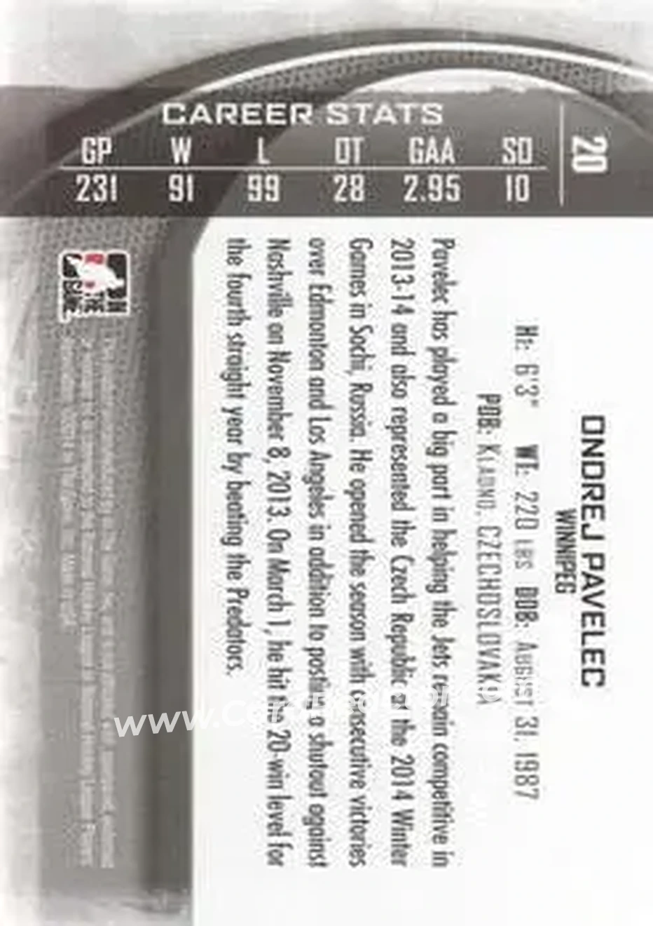 2013-14 In The Game Between the Pipes #20 - Ondrej Pavelec - Winnipeg Jets - Back
