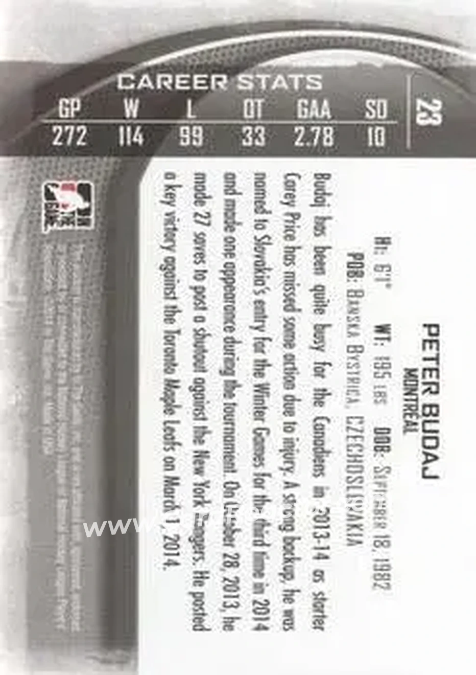 2013-14 In The Game Between the Pipes #23 - Peter Budaj - Montreal Canadiens - Back