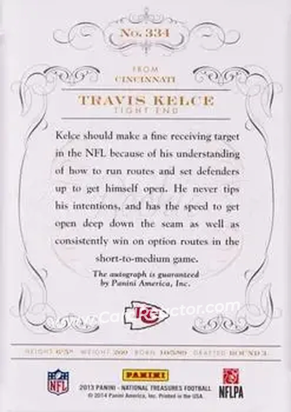 2013 Panini National Treasures - Century Blue #334 - Travis Kelce - Kansas City Chiefs - Back