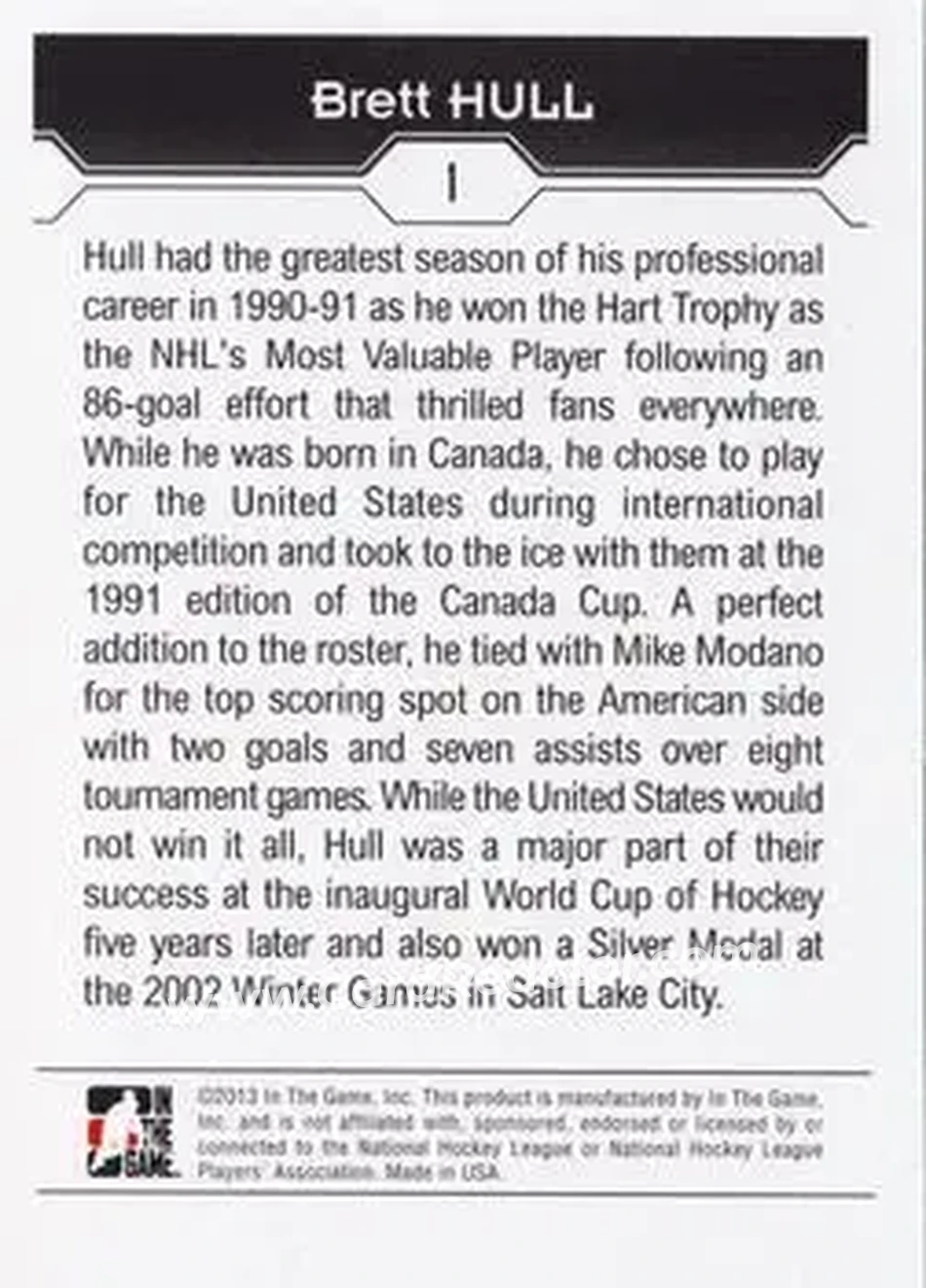 2013-14 In The Game Decades 1990s #1 - Brett Hull - USA - Back