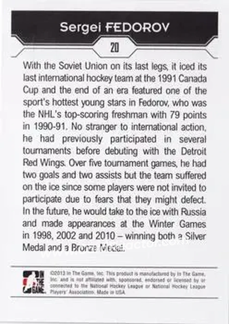 2013-14 In The Game Decades 1990s #20 - Sergei Fedorov - Russia - Back