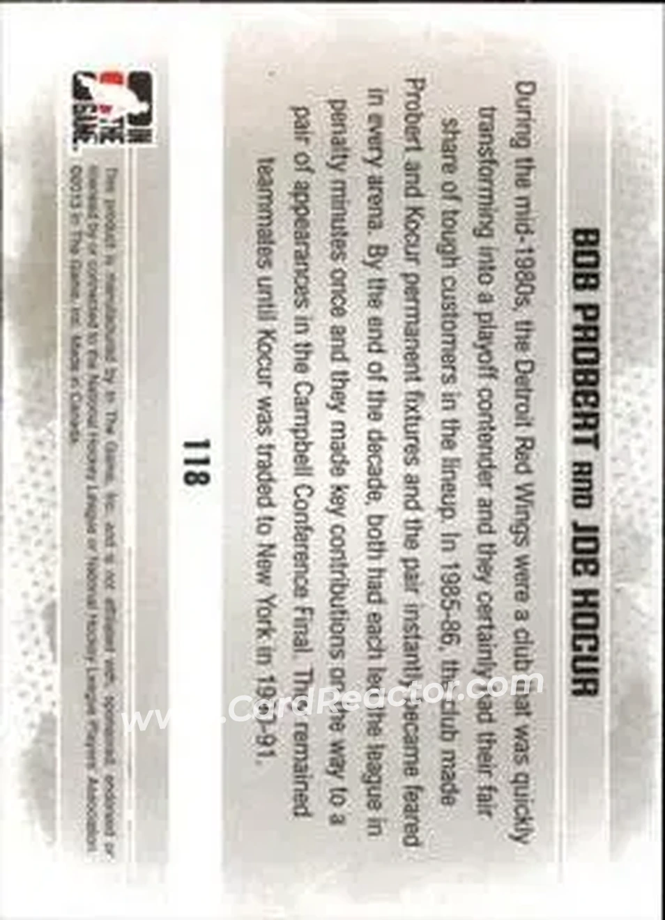 2013-14 In The Game Enforcers #118 - Bob Probert - Joe Kocur TT - Detroit Red Wings - Detroit Red Wings - Back