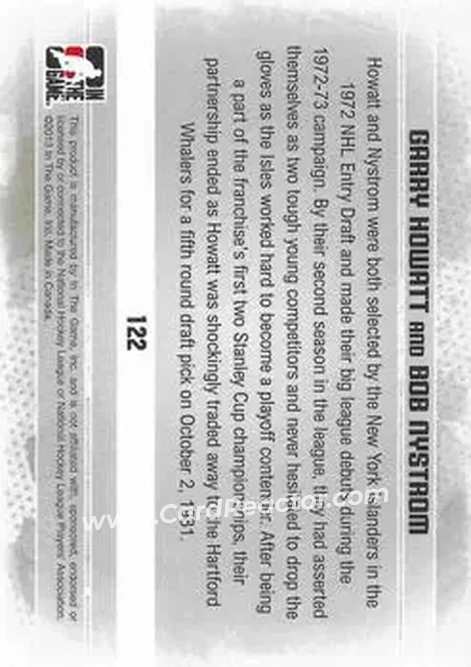 2013-14 In The Game Enforcers #122 - Garry Howatt - Bob Nystrom TT - New York Islanders - New York Islanders - Back