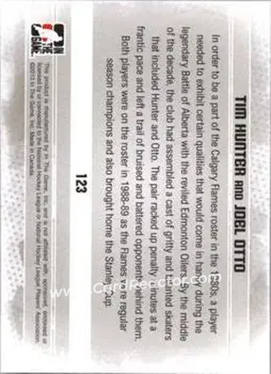 2013-14 In The Game Enforcers #123 - Tim Hunter - Joel Otto TT - Calgary Flames - Calgary Flames - Back