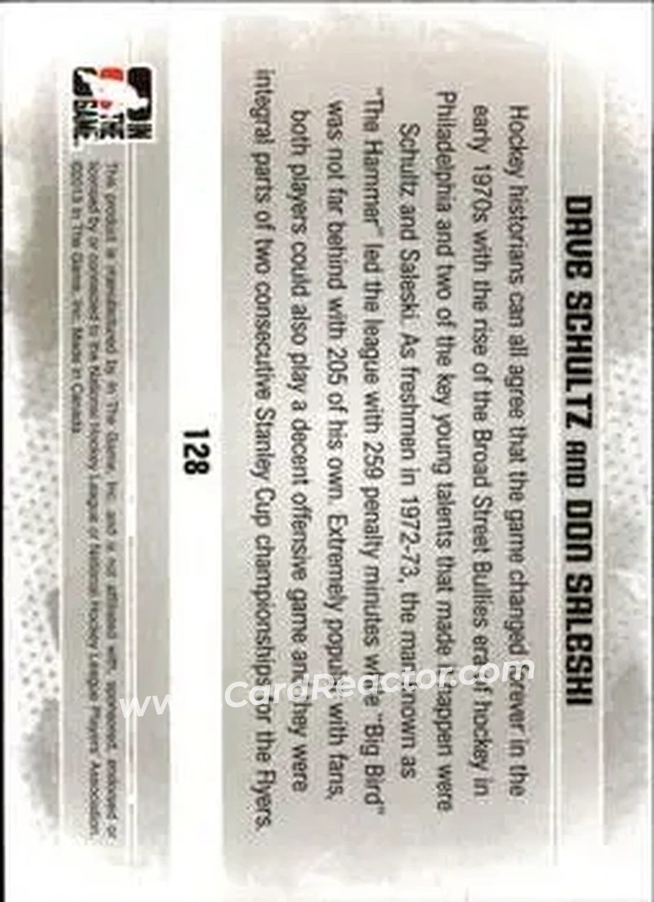 2013-14 In The Game Enforcers #128 - Dave Schultz - Don Saleski TT - Philadelphia Flyers - Philadelphia Flyers - Back