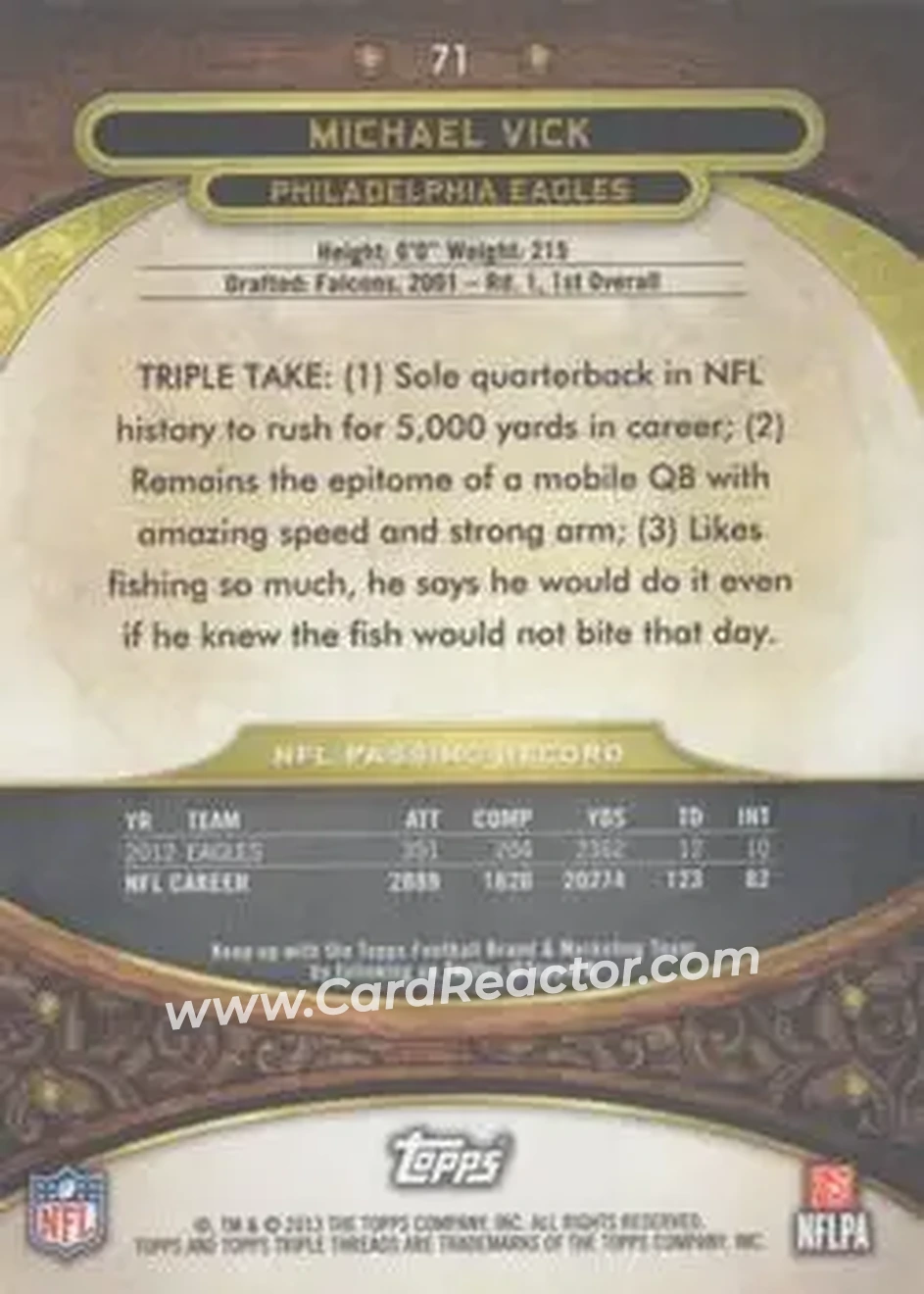 2013 Topps Triple Threads - Purple #71 - Michael Vick - Philadelphia Eagles - Back