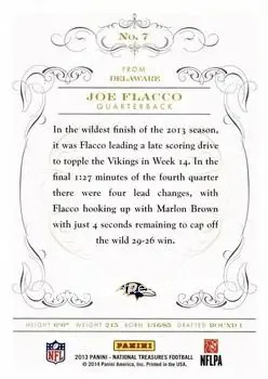 2013 Panini National Treasures - Century Silver #7 - Joe Flacco - Baltimore Ravens - Back
