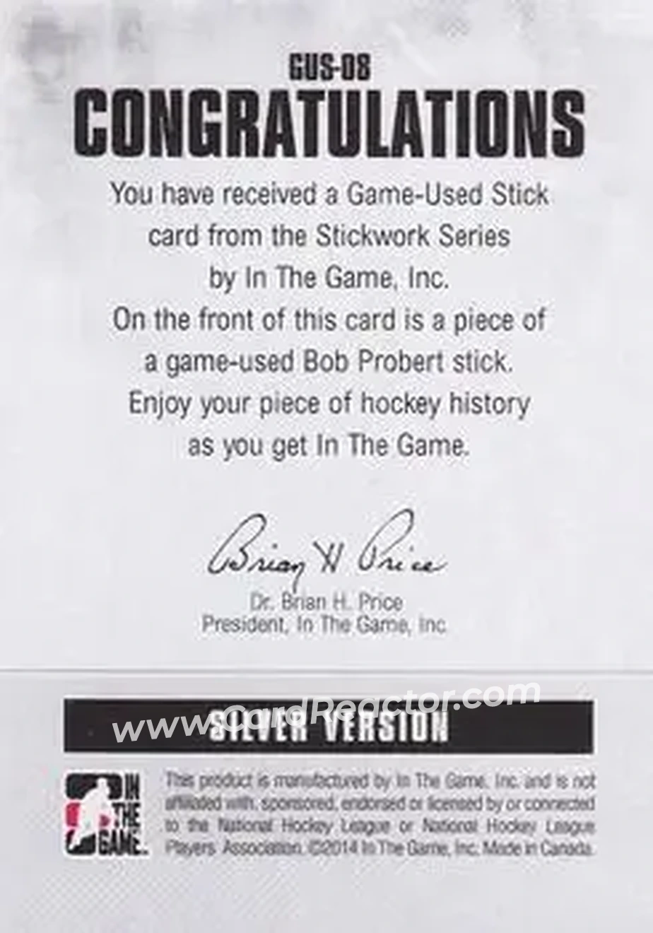 2013-14 In The Game StickWork #GUS-08 - Bob Probert - Detroit Red Wings - Back 2013-14 In The Game StickWork #GUS-08 - Bob Probert - Detroit Red Wings - Back