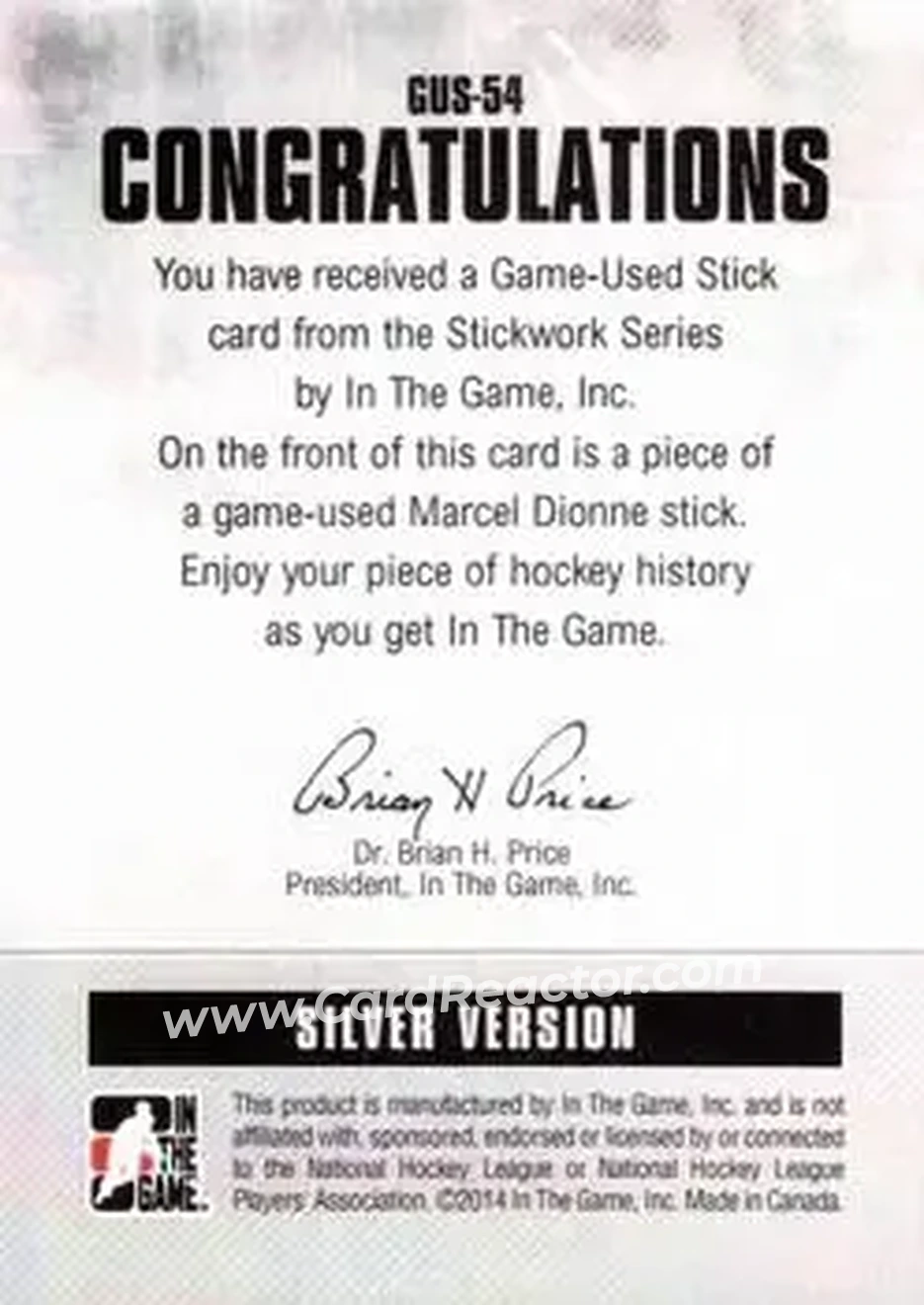 2013-14 In The Game StickWork #GUS-54 - Marcel Dionne - Los Angeles Kings - Back 2013-14 In The Game StickWork #GUS-54 - Marcel Dionne - Los Angeles Kings - Back