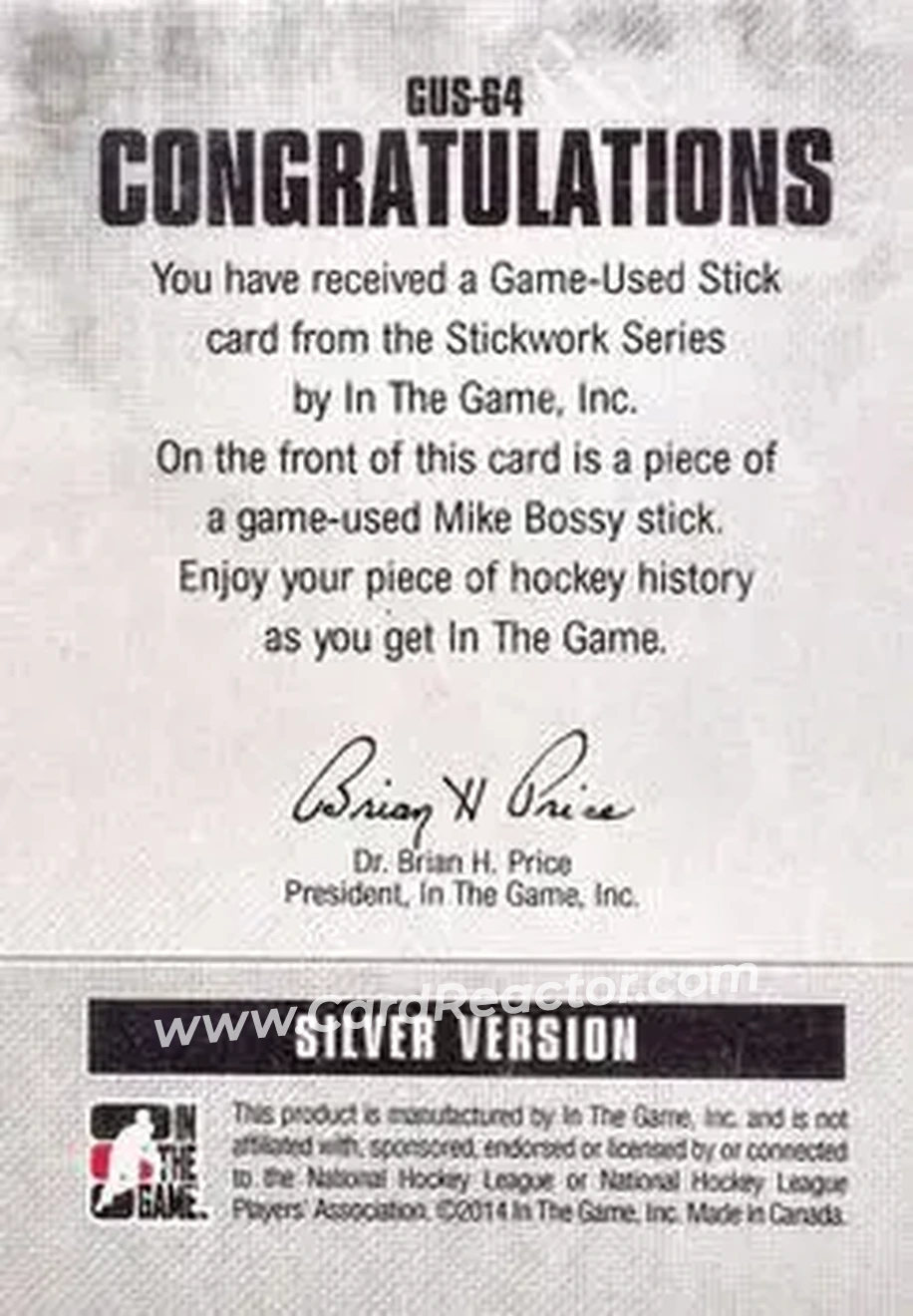 2013-14 In The Game StickWork #GUS-64 - Mike Bossy - New York Islanders - Back 2013-14 In The Game StickWork #GUS-64 - Mike Bossy - New York Islanders - Back