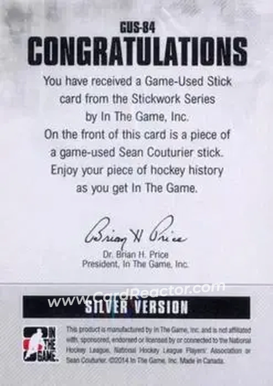 2013-14 In The Game StickWork #GUS-84 - Sean Couturier - Back 2013-14 In The Game StickWork #GUS-84 - Sean Couturier - Back