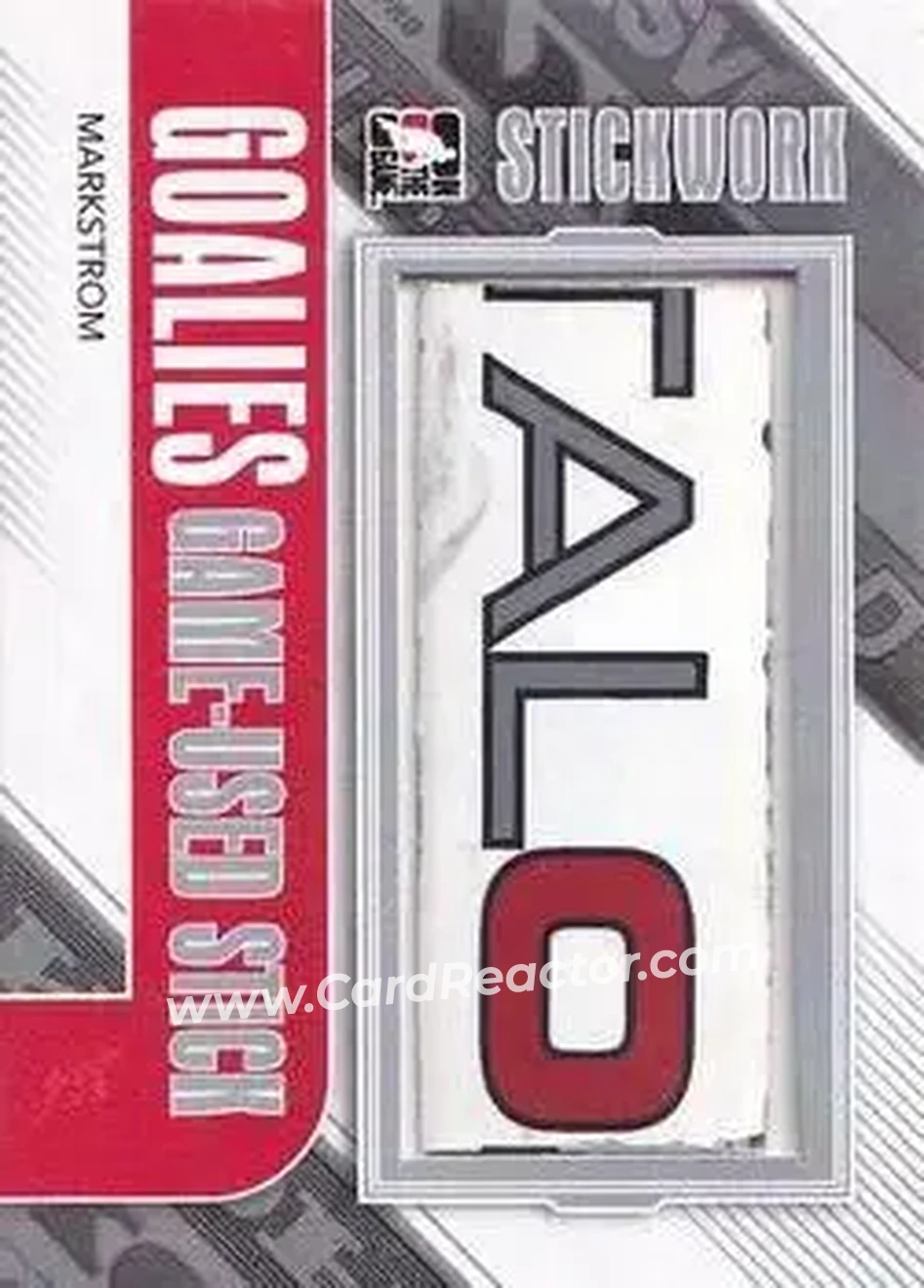 2013-14 In The Game StickWork - Game Used Goalie Sticks Silver #GGUS-39 - Jacob Markstrom - Front 2013-14 In The Game StickWork - Game Used Goalie Sticks Silver #GGUS-39 - Jacob Markstrom - Front
