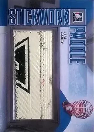 2013-14 In The Game StickWork #P-23 Game Used Goalie Paddles Silver Jim Carey